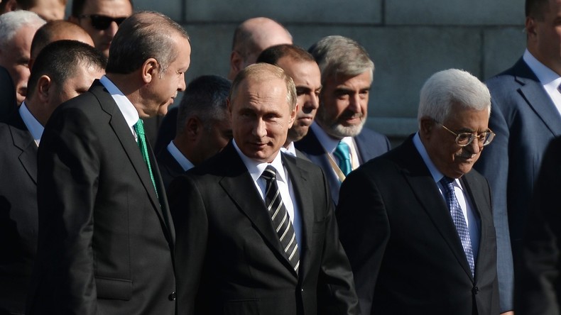 Recep Tayyip Erdogan, Vladimir Poutine et Mahmoud Abbas