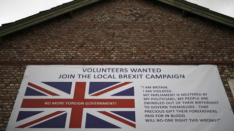Un local de campagne encourageant les gens à soutenir le Brexit à Altrincham, en Angleterre